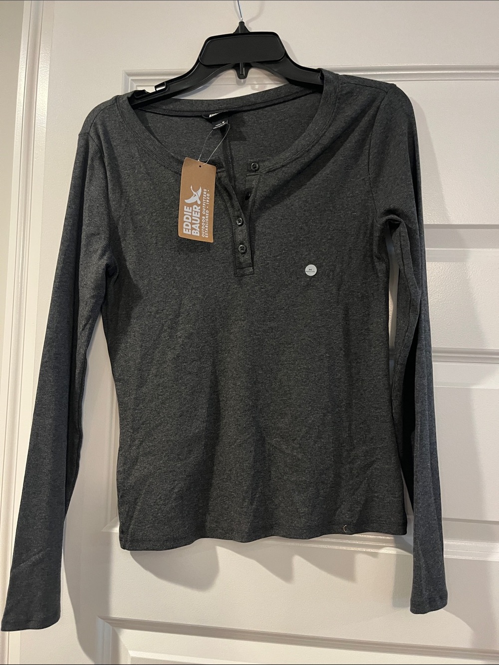 Eddie Bauer softline ripped long sleeve Henley charcoal heather NEW NWT medium
